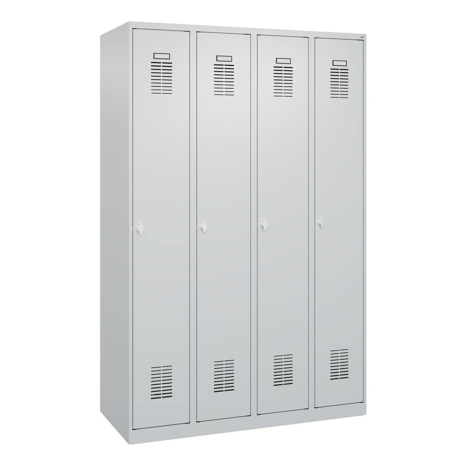Garderobenschrank 4 Abteile - lichtgrau, Fachboden und Stange