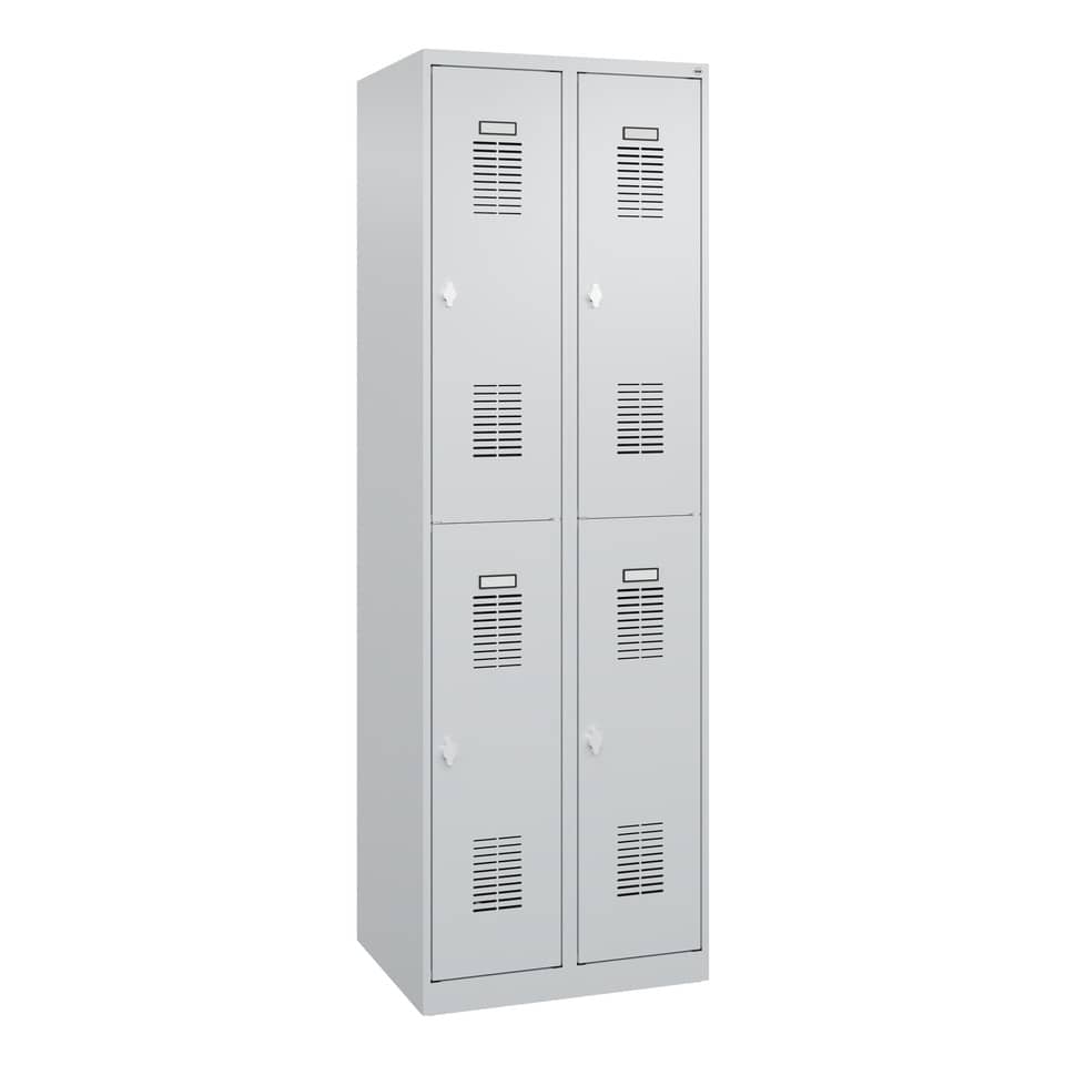 Doppelstöckiger Garderobenschrank 2 Abteile - lichtgrau, je 2 Fächer mit Stange