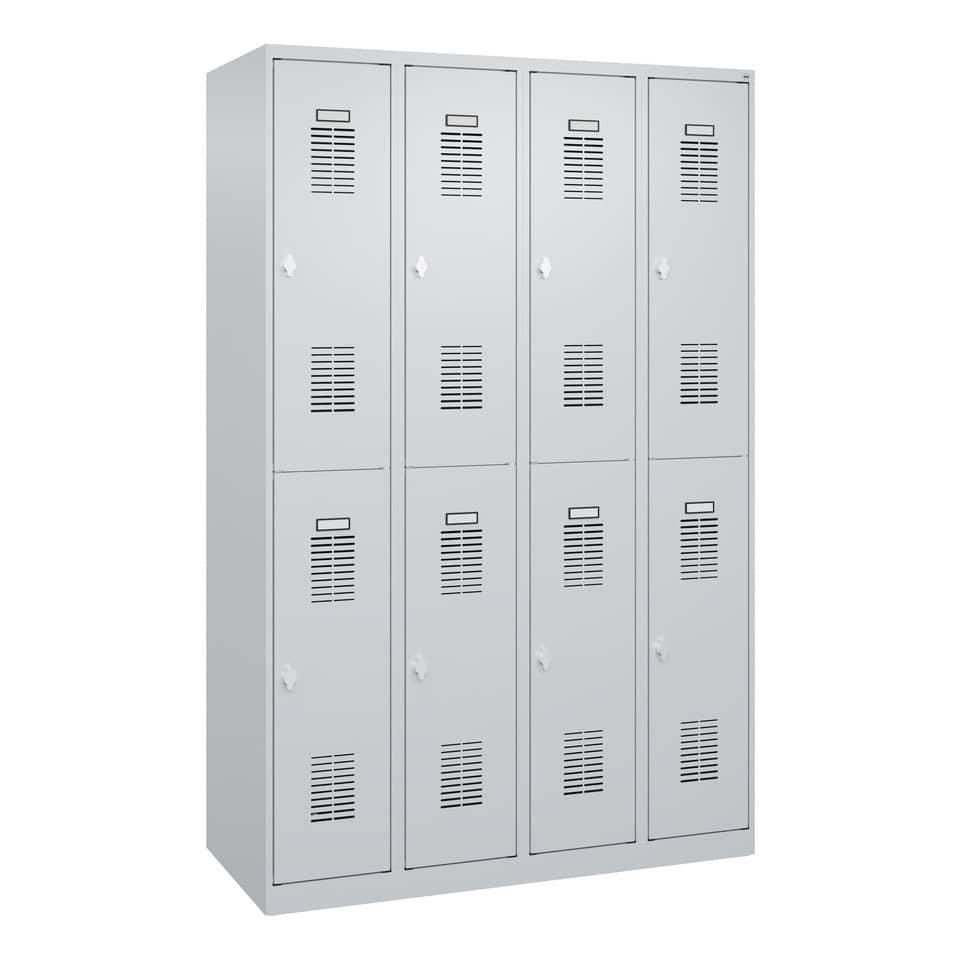 Doppelstöckiger Garderobenschrank 4 Abteile - lichtgrau, je 2 Fächer mit Stange