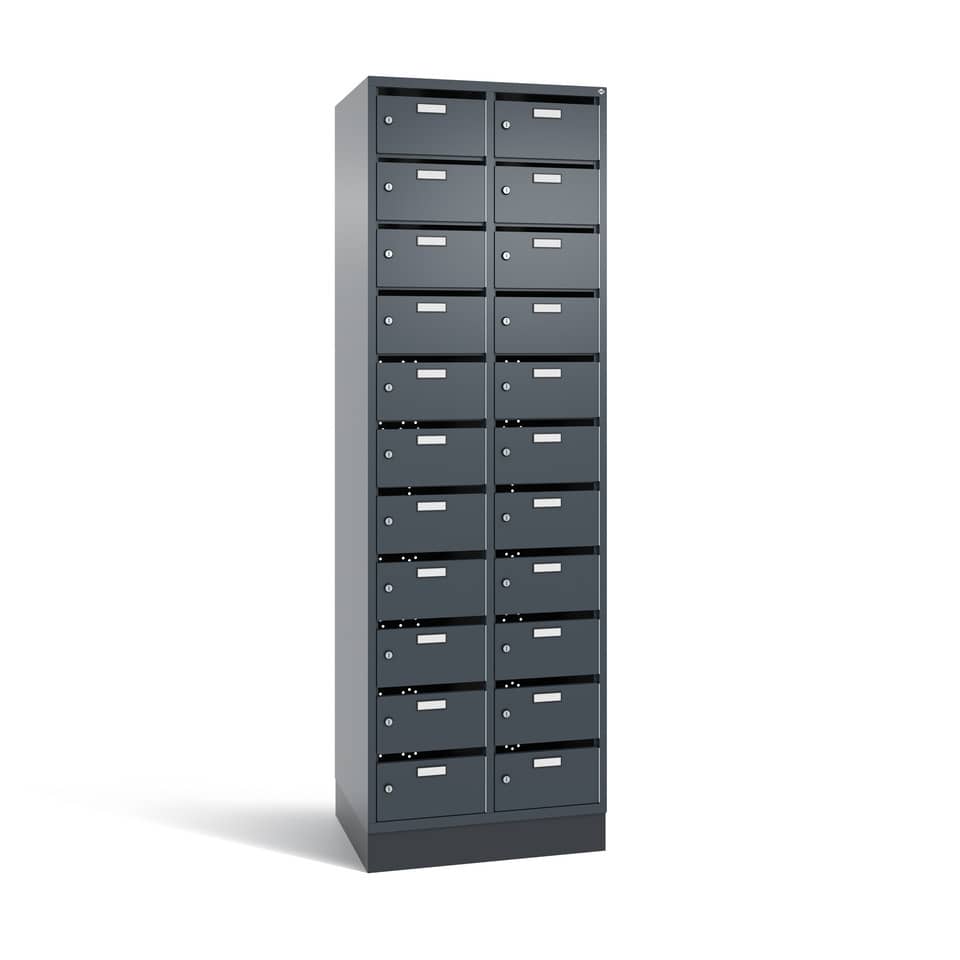 Verteilerschrank 2 Abteile - je 11 Fächer, schwarzgrau