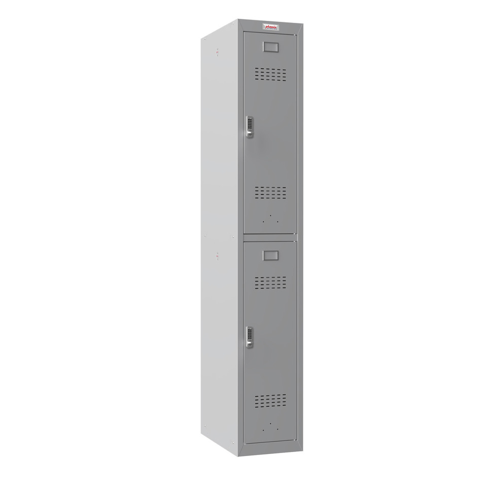 Garderobenschrank, Elektronikschloss, 2 Fächer, Stahl, grau/grau