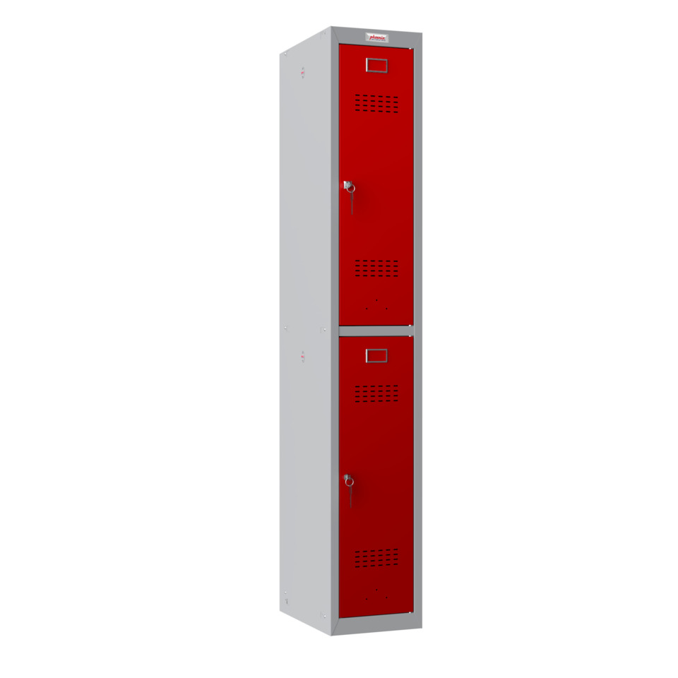 Garderobenschrank, Vorhangschloss, 2 Fächer, Stahl, grau/blau