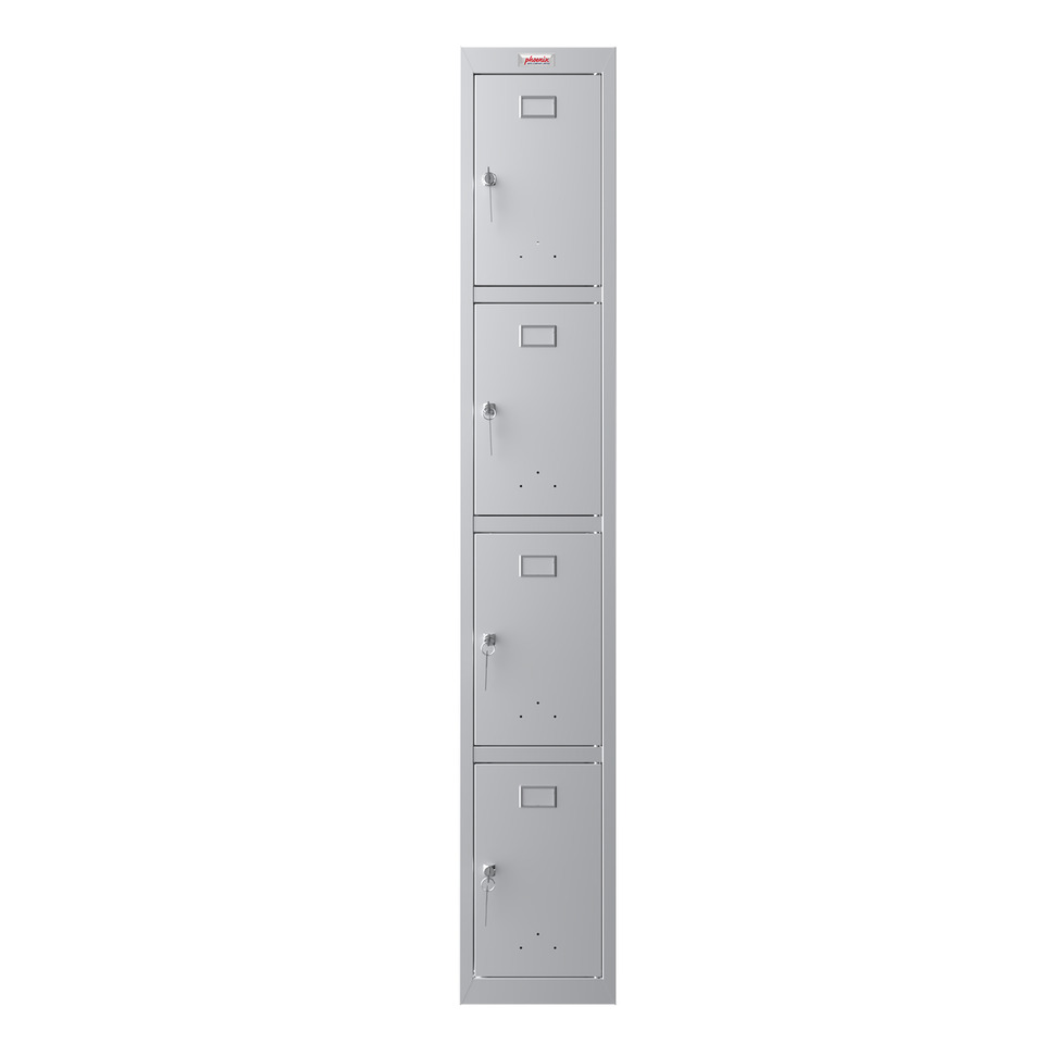 Garderobenschrank, Vorhangschloss, 4 Abteile, Stahl, grau/grau