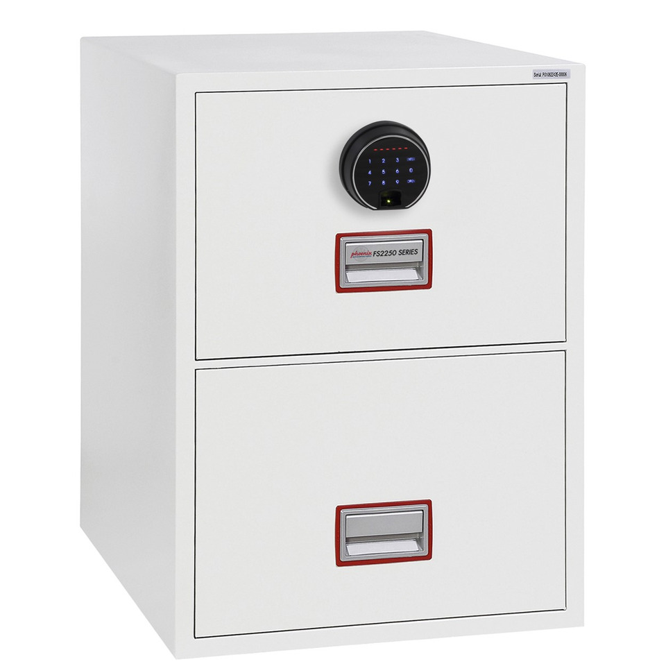 Hängeregistraturenschrank Vertical Fire File, 2 Laden weiß, Fingerabdruck-Schloss