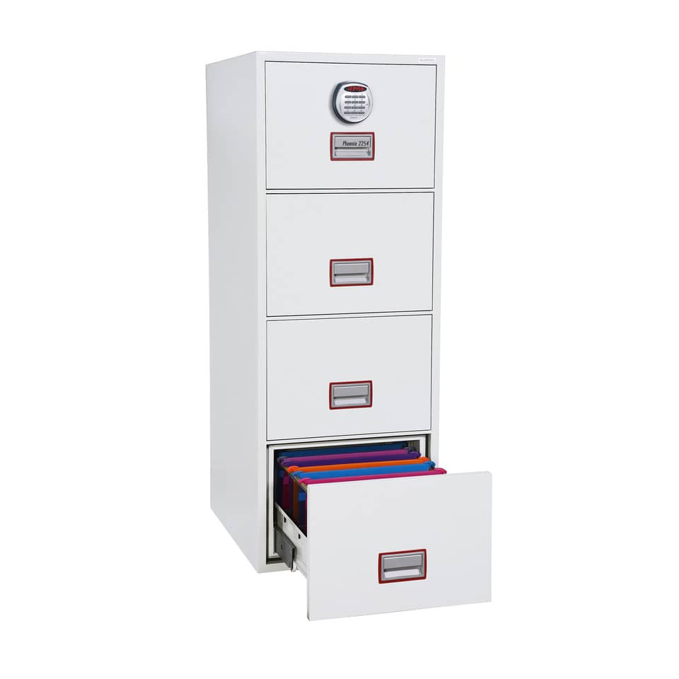 Hängeregistraturenschrank Vertical Fire File, 4 Laden weiß, Elektronik-Schloss