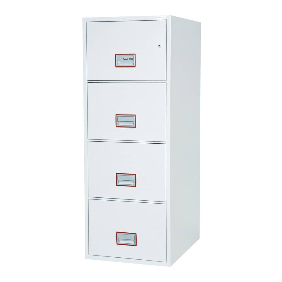 Hängeregistraturenschrank Vertical Fire File, 4 Laden weiß, Zylinder-Schloss