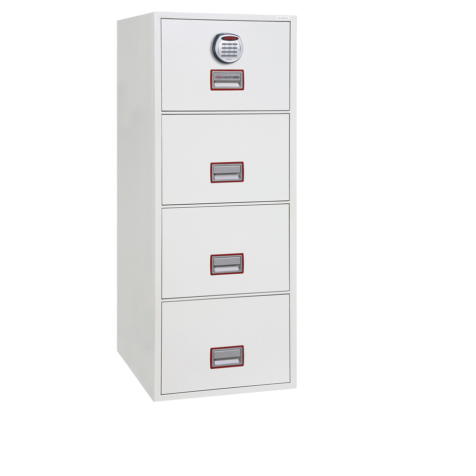 Hängeregistraturenschrank Vertical Fire File, 4 Laden weiß, Elektronik-Schloss