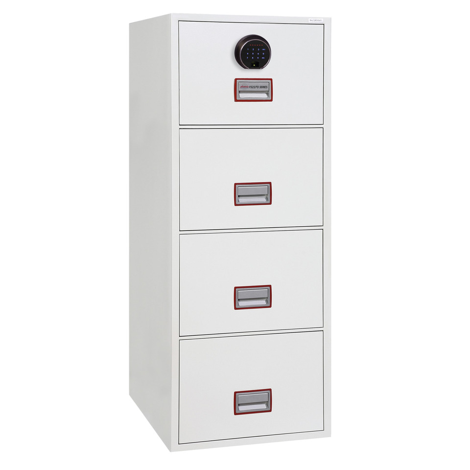 Hängeregistraturenschrank Vertical Fire File, 4 Laden weiß, Fingerabdruck-Schloss