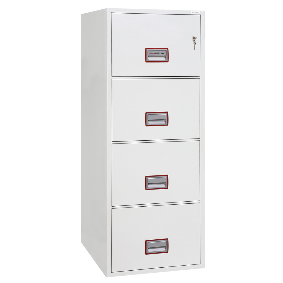 Hängeregistraturenschrank Vertical Fire File, 4 Laden weiß, Zylinder-Schloss