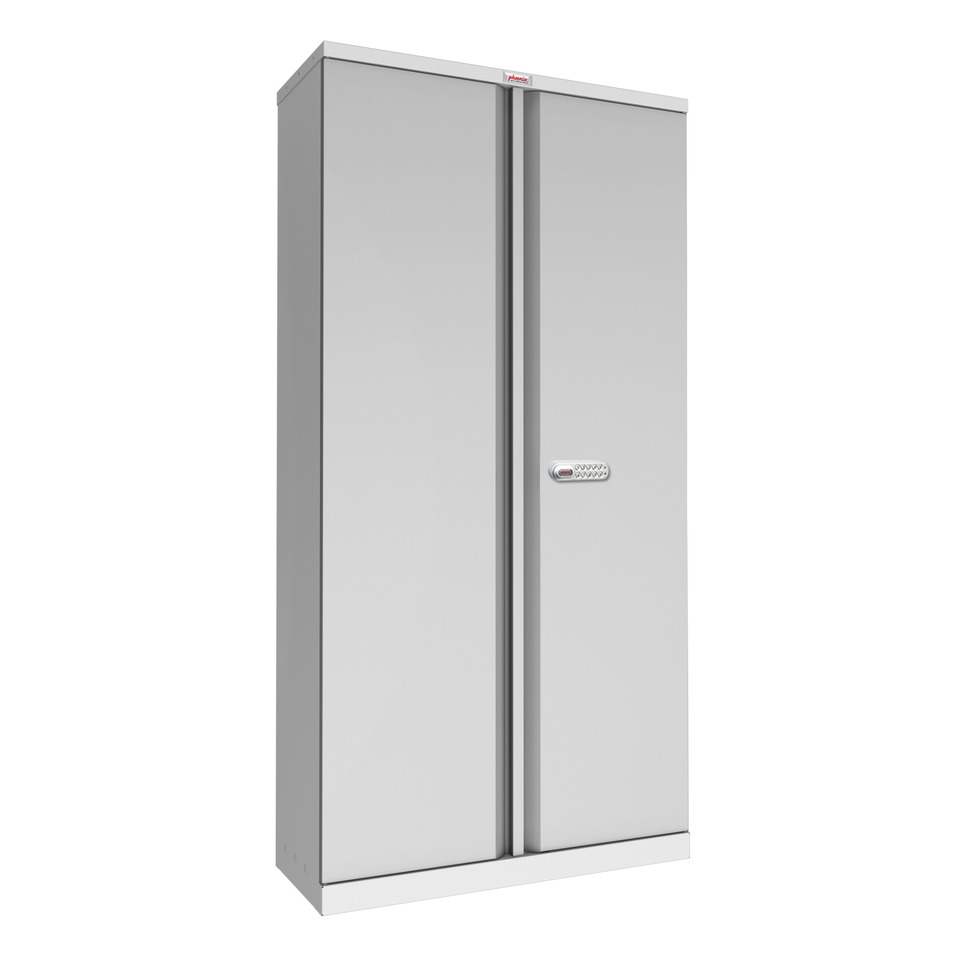 Flügeltürenschrank, Elektronikschloss, 4 Fachböden, Stahl, grau/grau