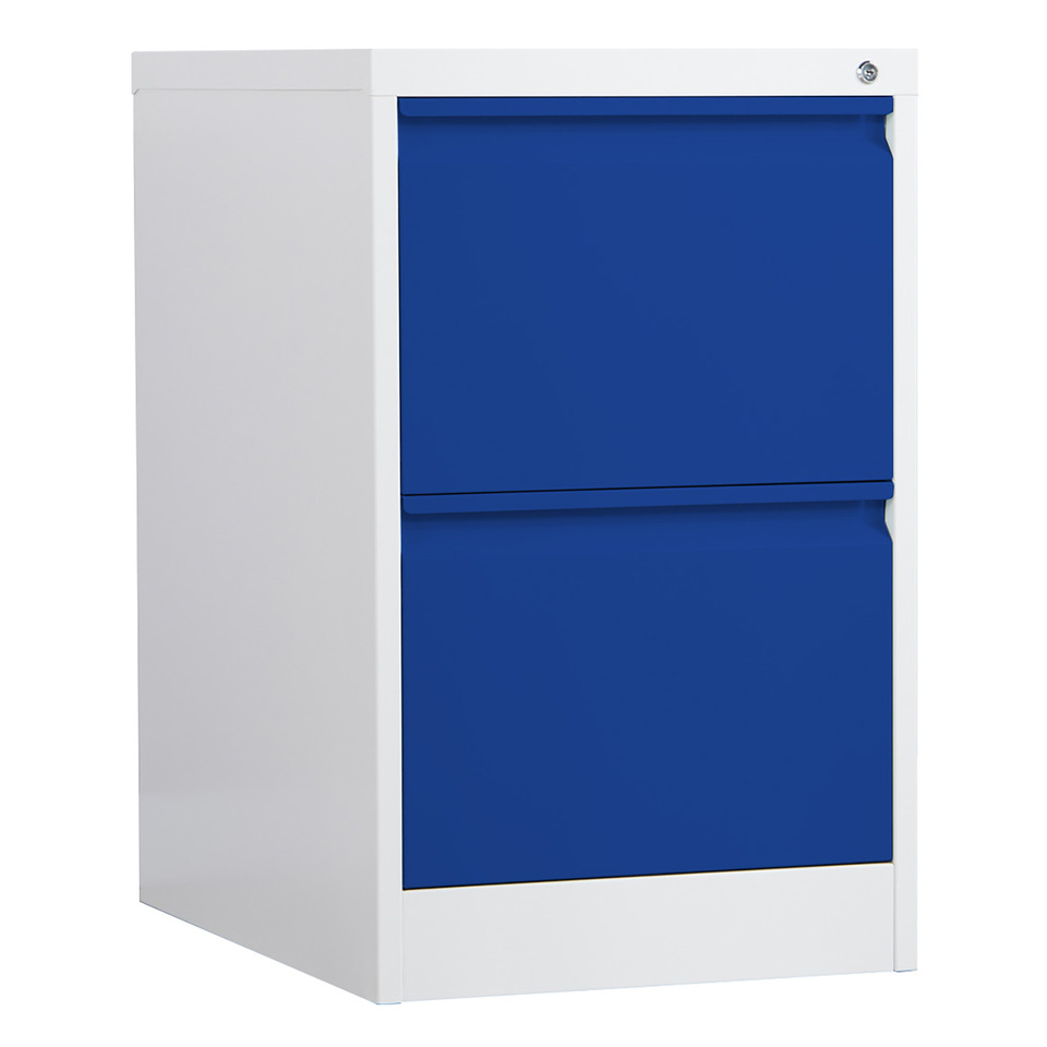 Hängeregistraturenschrank, 2 Laden, einbahnig, Stahl, grau/blau