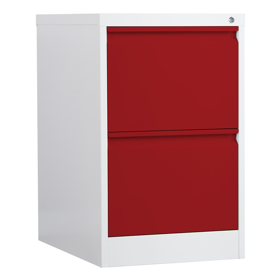 Hängeregistraturenschrank, 2 Laden, einbahnig, Stahl, grau/rot
