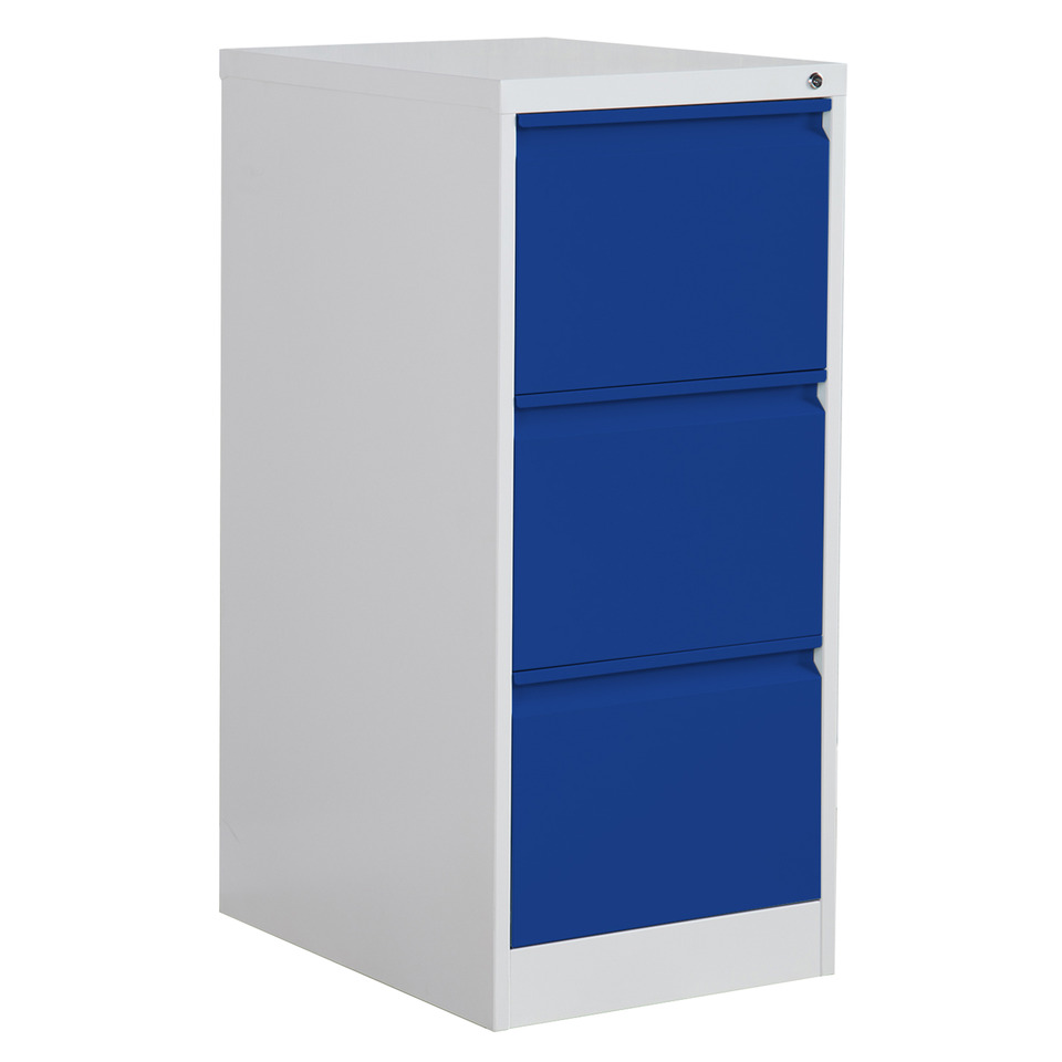 Hängeregistraturenschrank, 3 Laden, einbahnig, Stahl, grau/blau