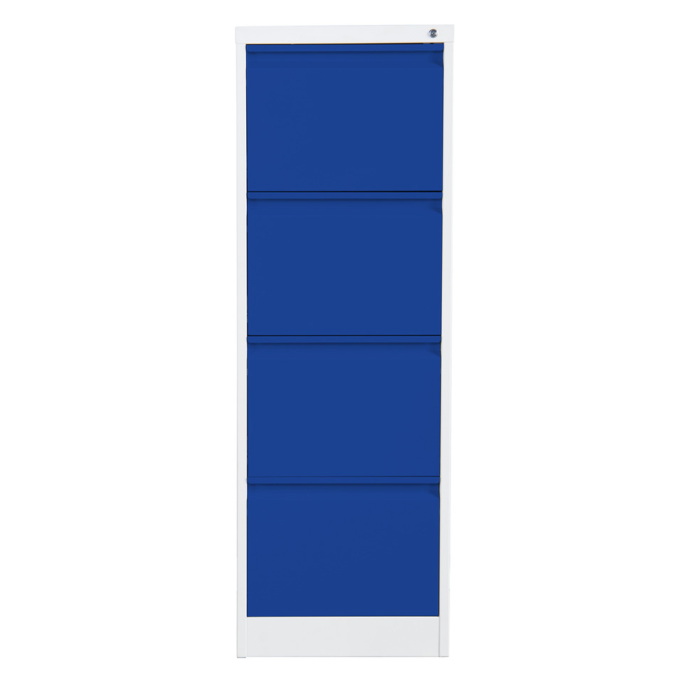Hängeregistraturenschrank, 4 Laden, einbahnig, Stahl, grau/blau