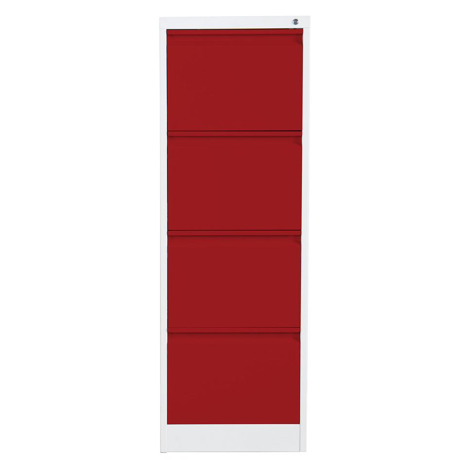 Hängeregistraturenschrank, 4 Laden, einbahnig, Stahl, grau/rot