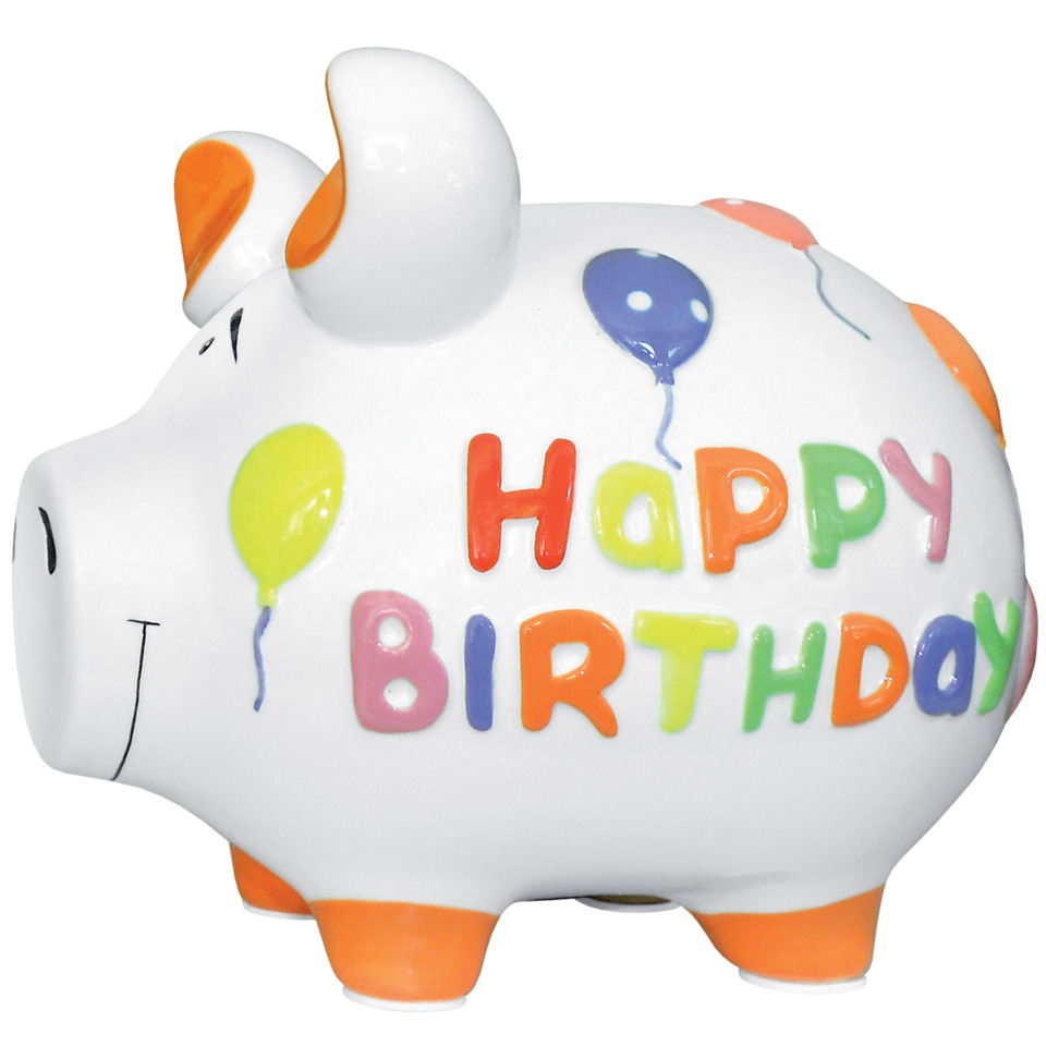 Spardose Schwein "Happy Birthday" - Keramik, mittel