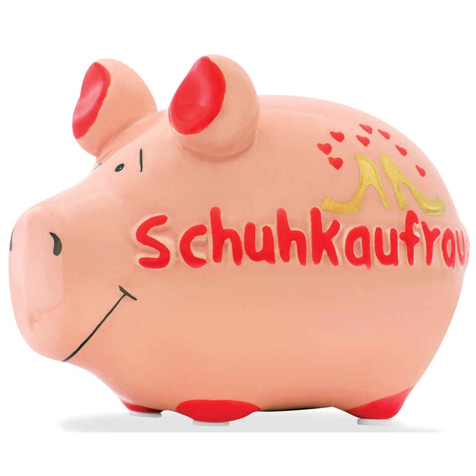 Spardose Schwein "Schuhkaufrausch" - Keramik, klein