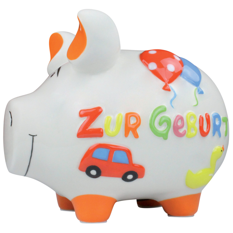 Spardose Schwein "Zur Geburt" - Keramik, klein