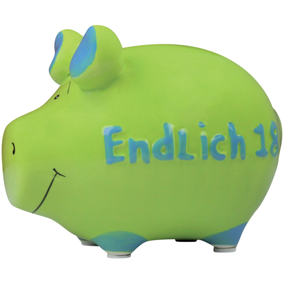 Spardose Schwein "Endlich 18" - Keramik, klein
