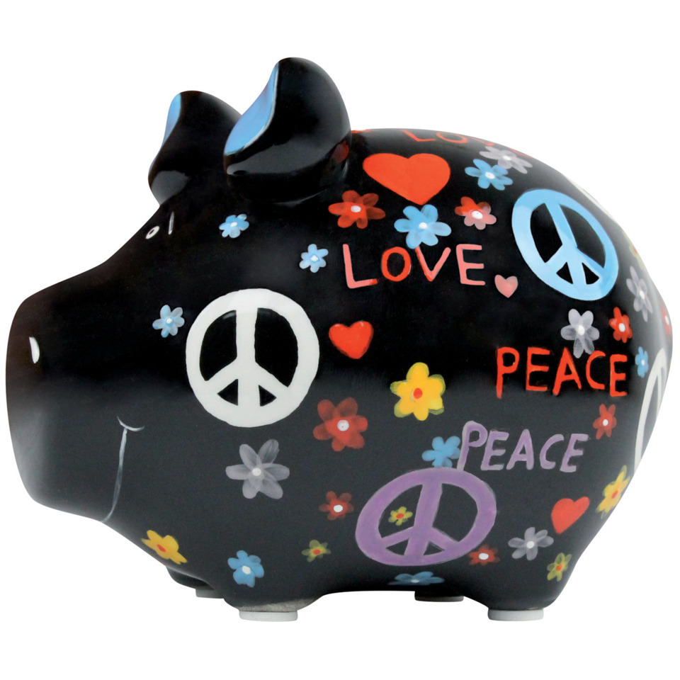 Spardose Schwein "Love and Peace" - Keramik, klein