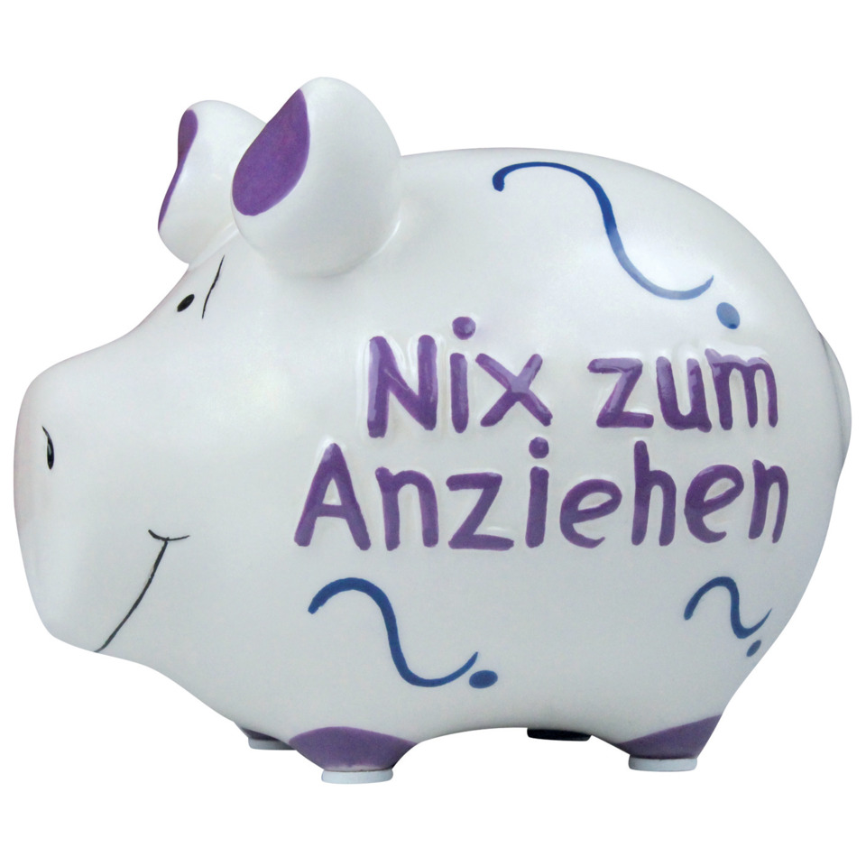 Spardose Schwein "nix zum anziehen" - Keramik, klein