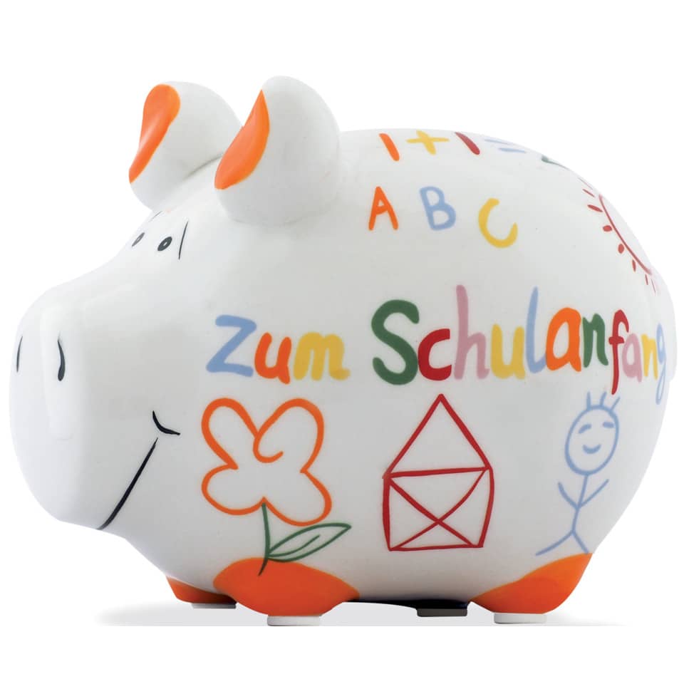 Spardose Schwein "Zum Schulanfang" - weiß, klein
