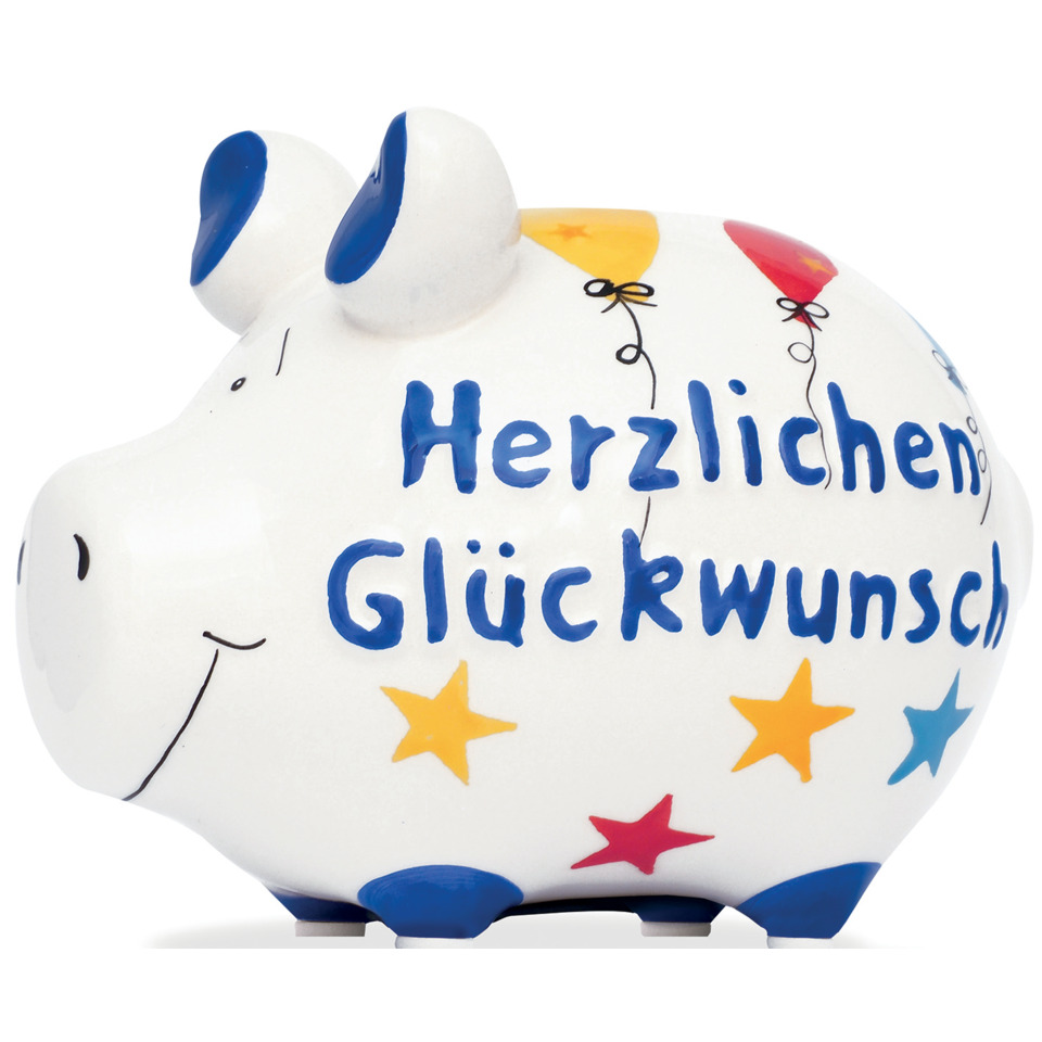Spardose Schwein "Herzlichen Glückwunsch" - Keramik, klein