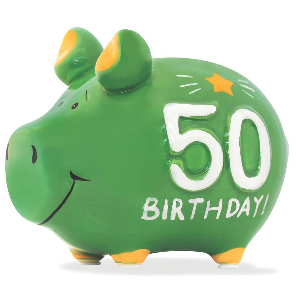 Spardose Schwein "50" Jahreszahl - Keramik, klein