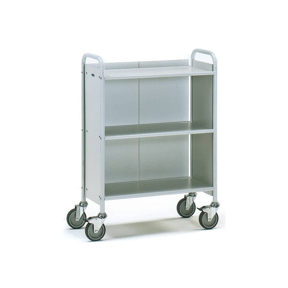 Bürowagen - 3 Böden/2 Seitenwände/Rückwand - 720 x 350 mm, max. 150 kg, lichtgrau