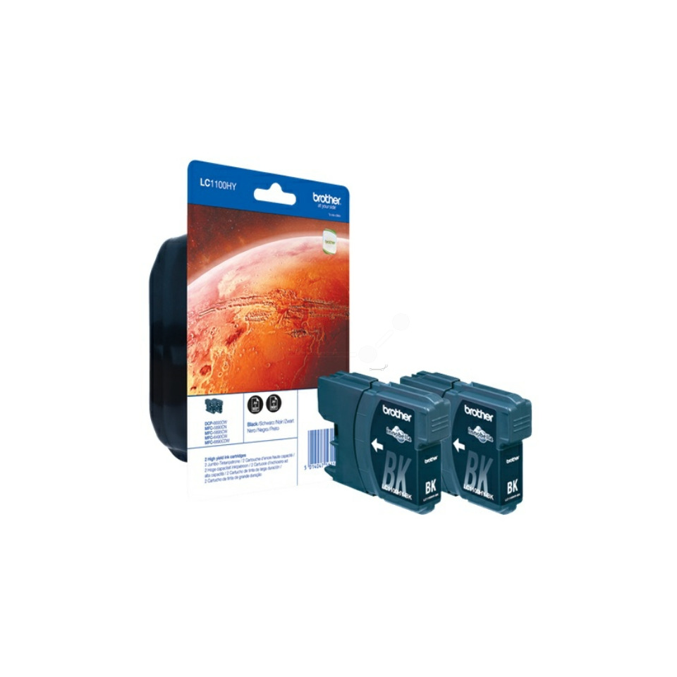 Original Brother Tintenpatrone schwarz High-Capacity Doppelpack Blister (LC-1100HYBKBP2)