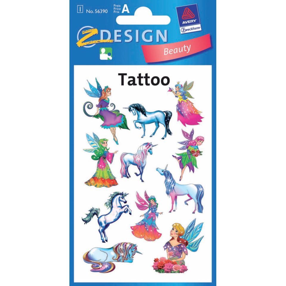 Z-Design 56390, Kinder Tattoos, Elfen, Einhörner, 1 Bogen/11 Tattoo