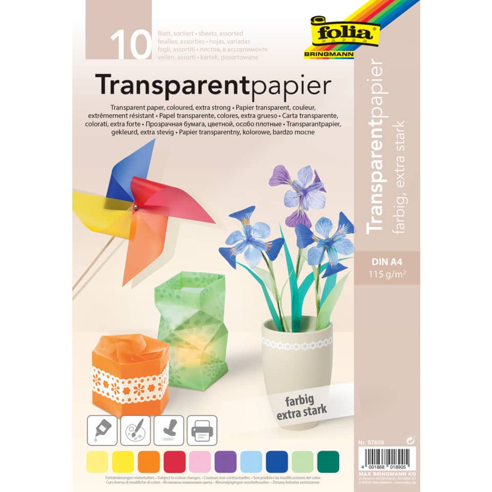 Transparentpapier - sortiert, A4, 115 g/qm, 10 Blatt